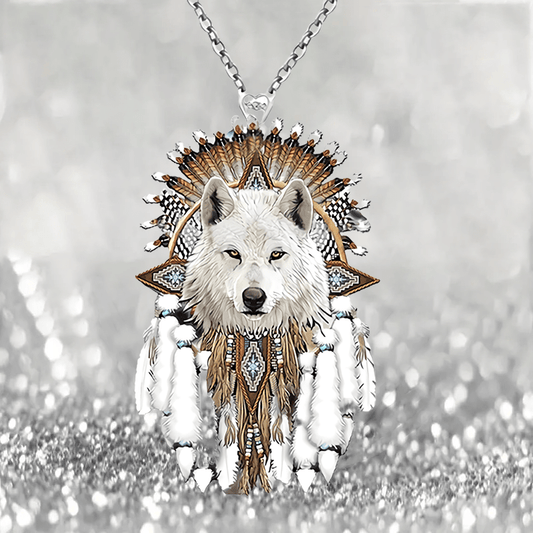 White Wolf Pattern Pendant  Acrylic Pendant Necklace